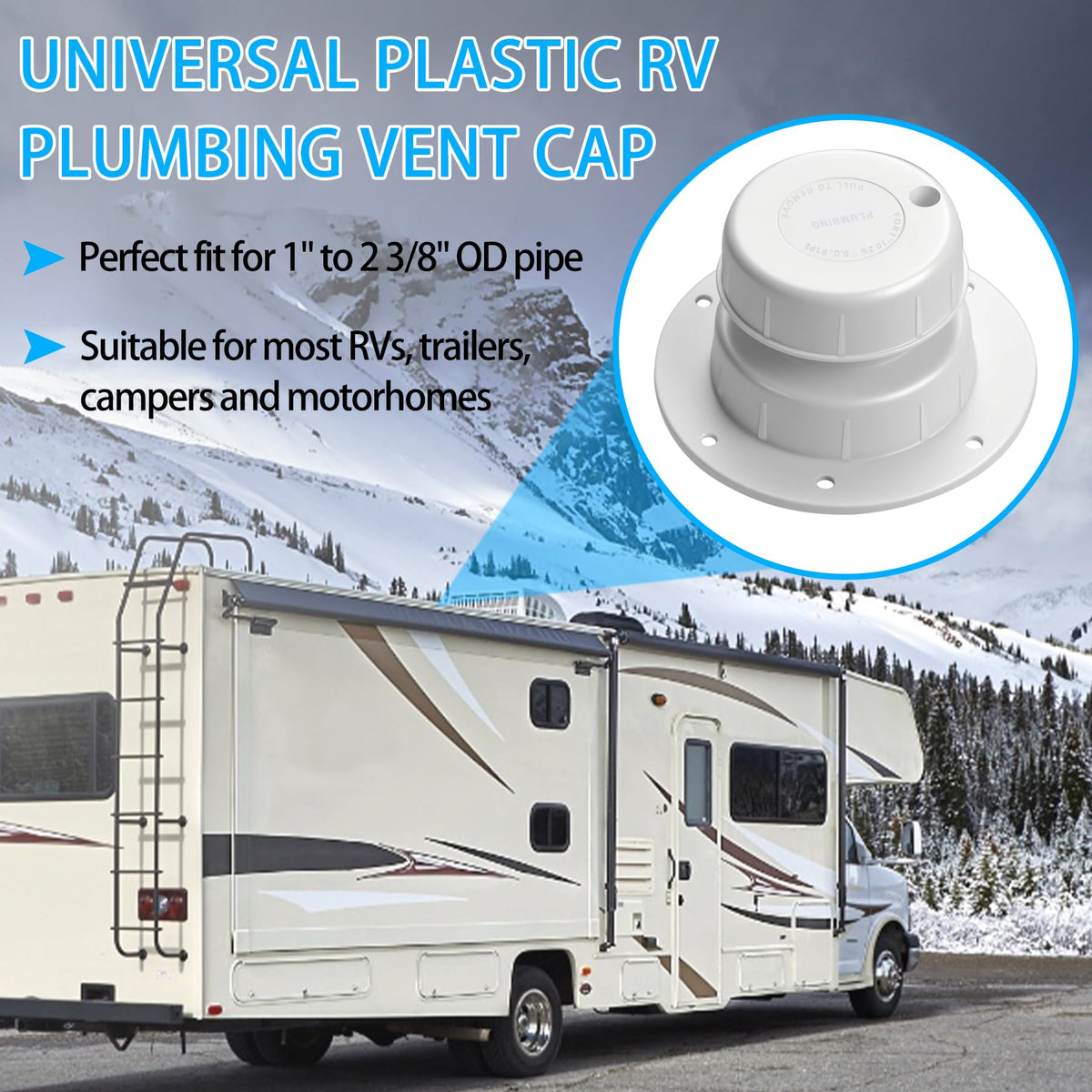 RV Plumbing Vent Cap Fits 1 to 2 3/8 Inch Pipe White 2 Pack K9934