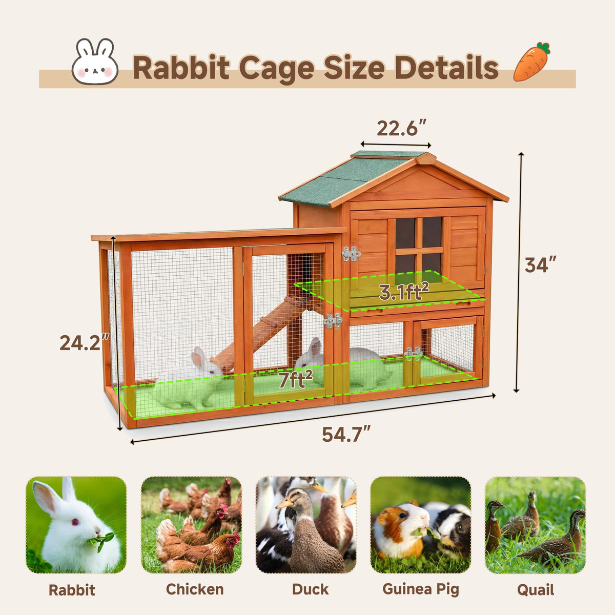 Large Outdoor Indoor Wooden Rabbit Hutch Q695790