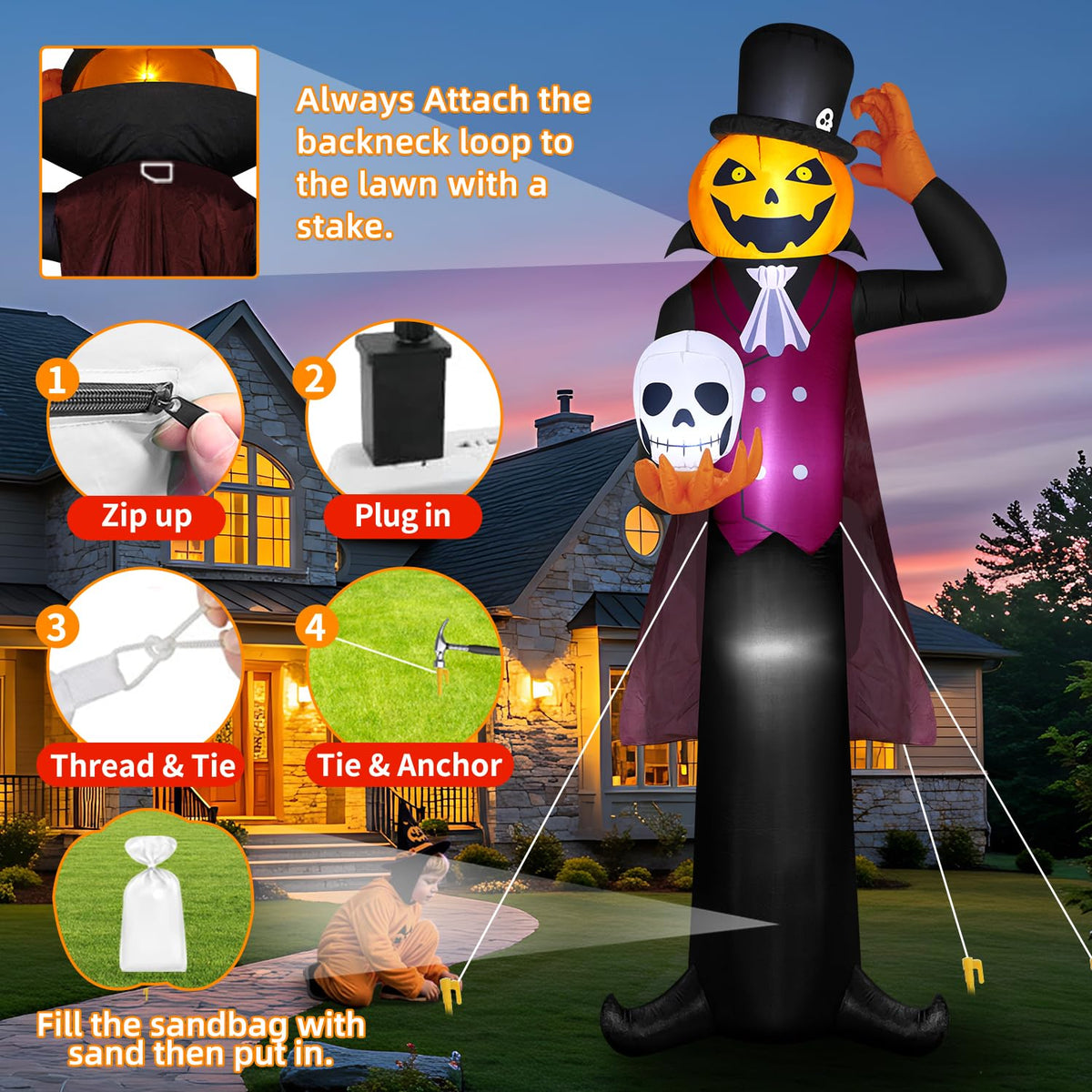 12FT Halloween Inflatables Pumpkin Ghost Vampire with LEDs J5738