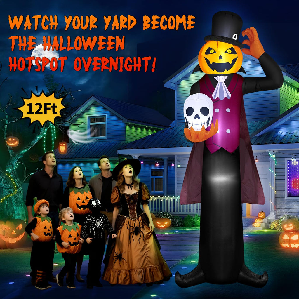 12FT Halloween Inflatables Pumpkin Ghost Vampire with LEDs J5738