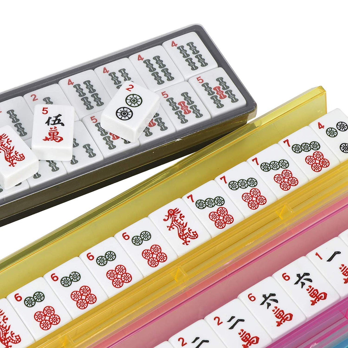Black Soft Bag 166 White Engraved Tiles Mahjong Set E203980