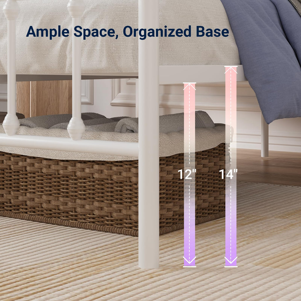 Full Size White Metal Platform Bed Frame with Headboard P838693