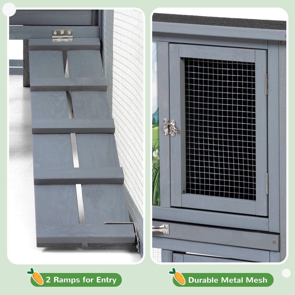 94.5" 2-Story Wooden Rabbit Hutch with Pull-Out Tray D178471
