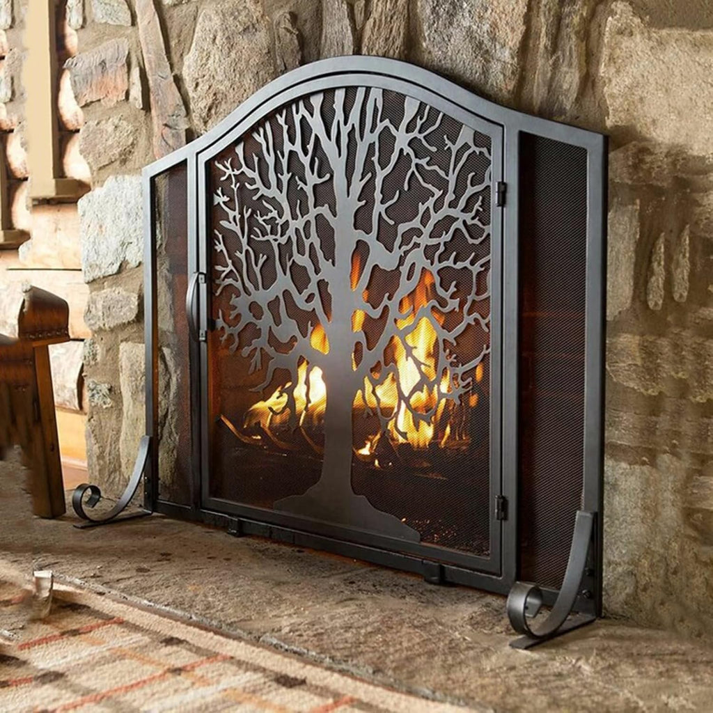 Wrought Iron Fireplace Screen with Locking Doors V68178