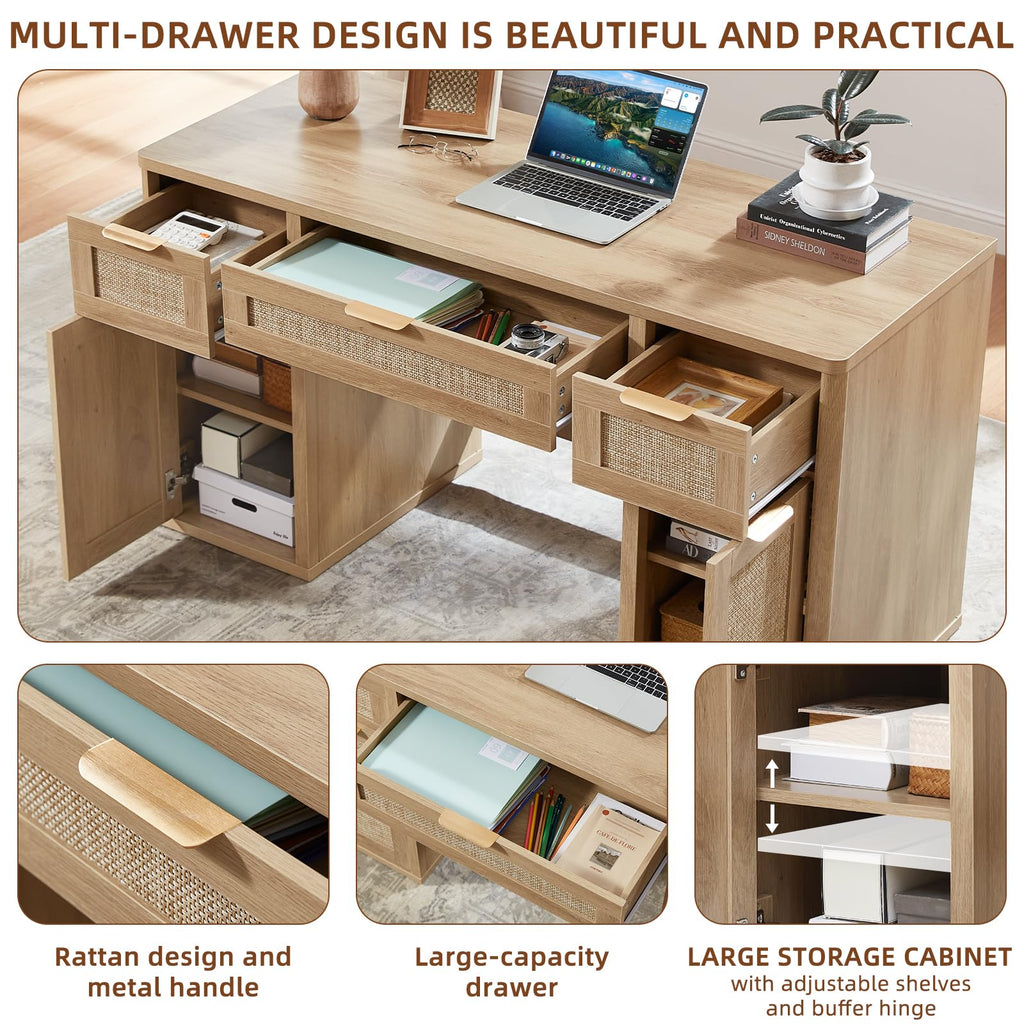 Office Desk with 5 Drawers Storage File Cabinet K348964
