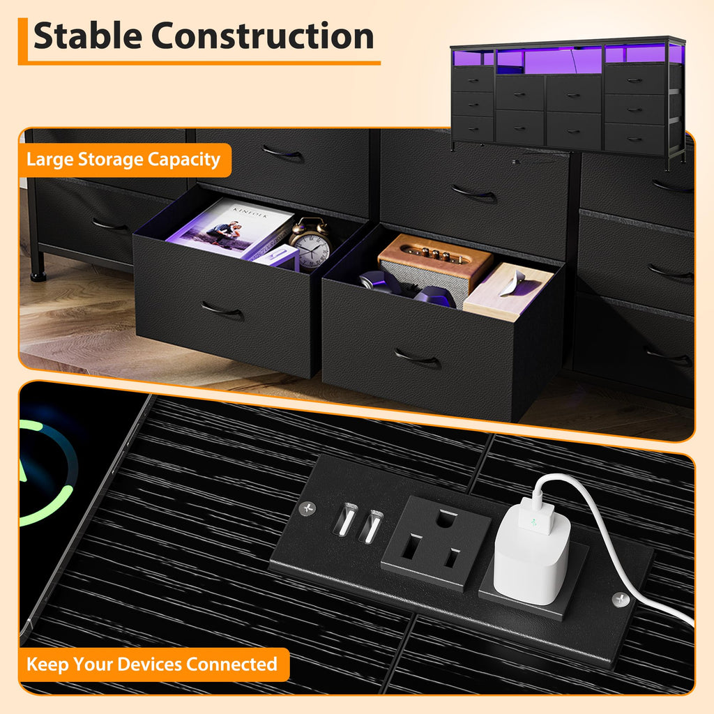 Black Fabric 10 Drawer Dresser F74462
