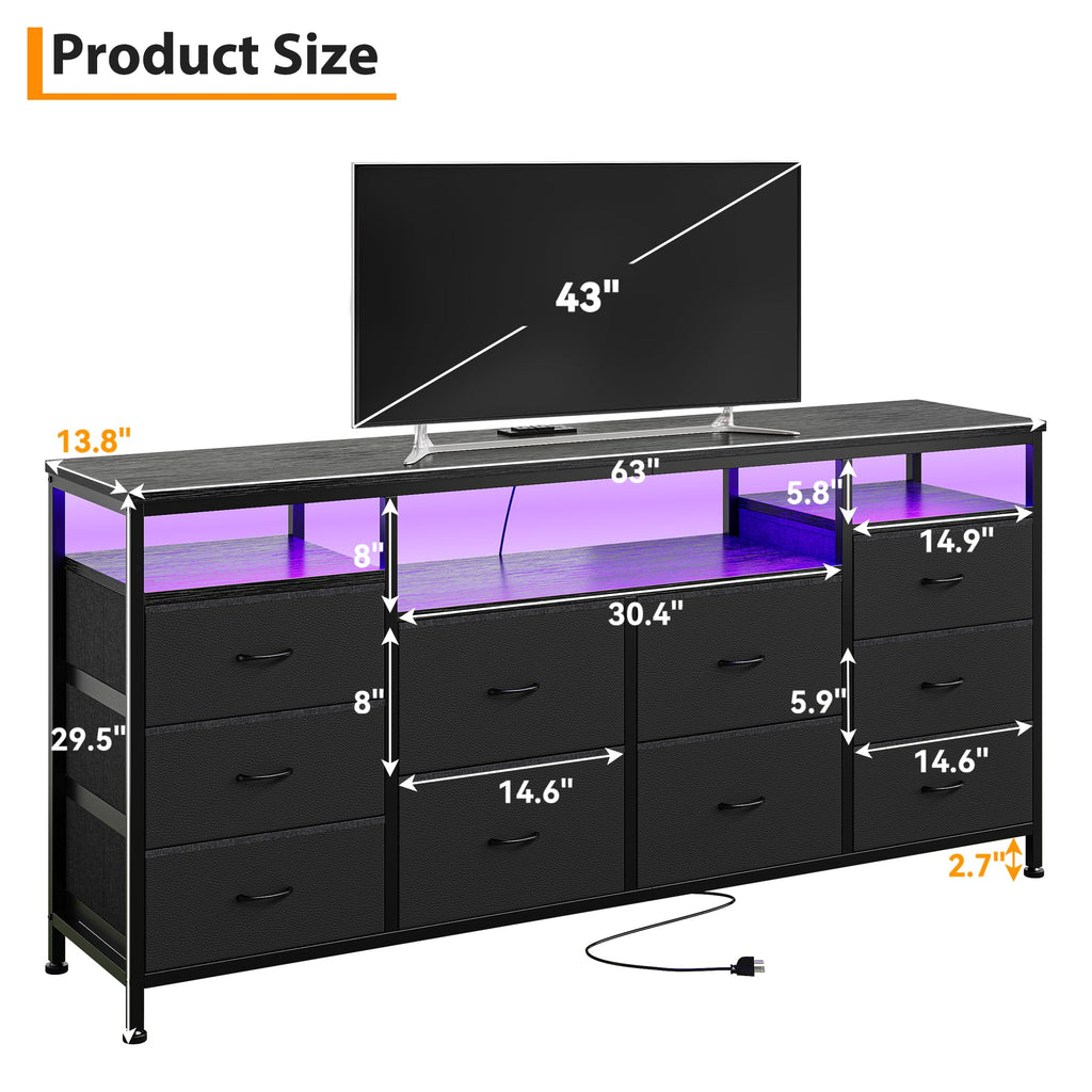 Black Fabric 10 Drawer Dresser F74462