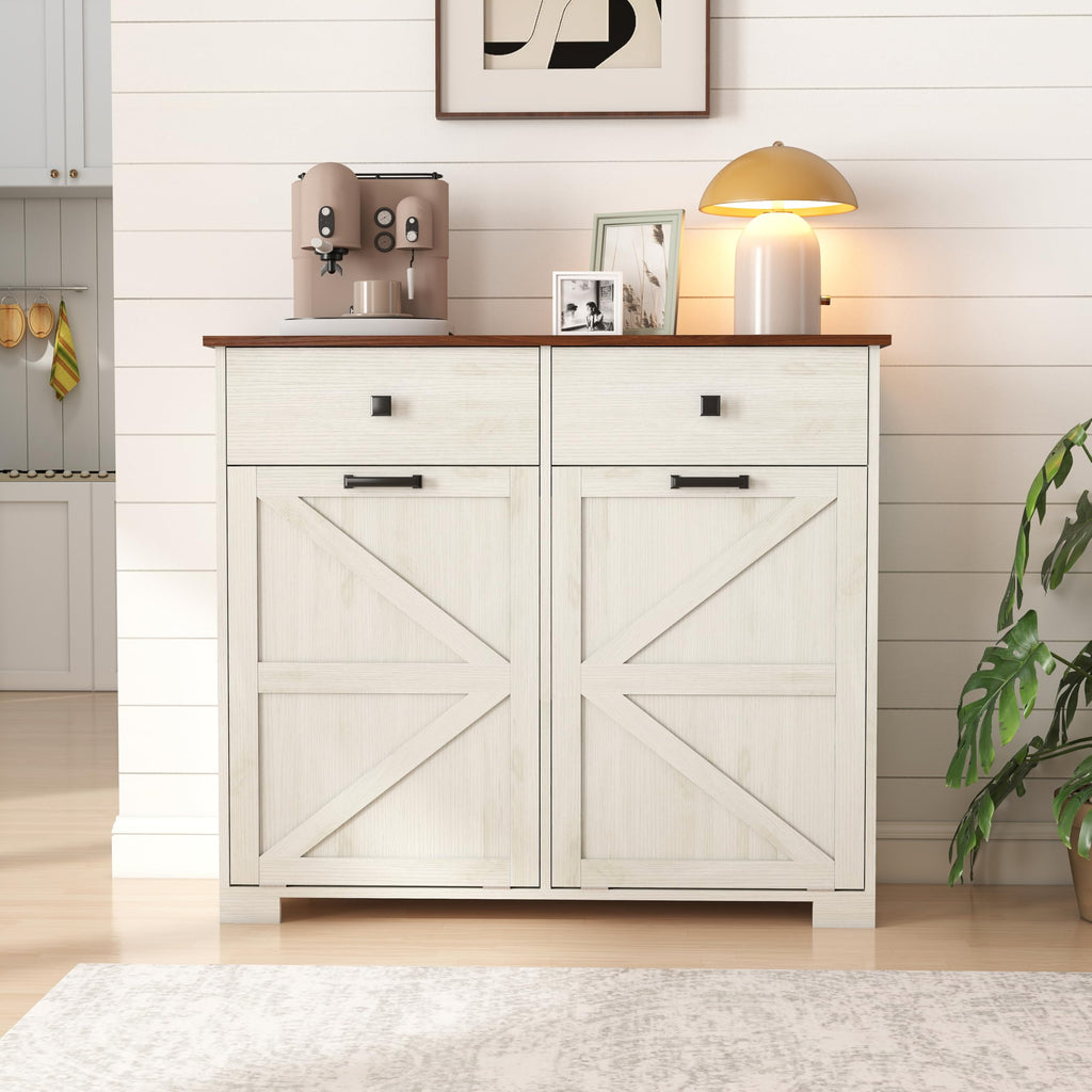 Double Tilt Out Trash Cabinet with Hideaway Drawer, Antique White D7833