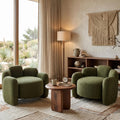 Green Mid-Century Modern Accent Chairs Set of 2 Upholstered Barrel Side Chairs with Solid Wood Base N703