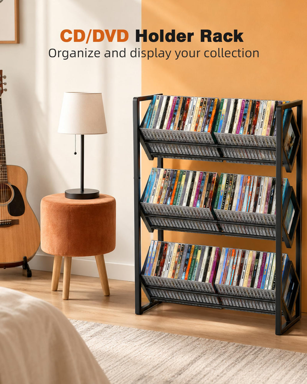 3-Tier CD Storage Metal Display Shelf with Adjustable Divider V9804