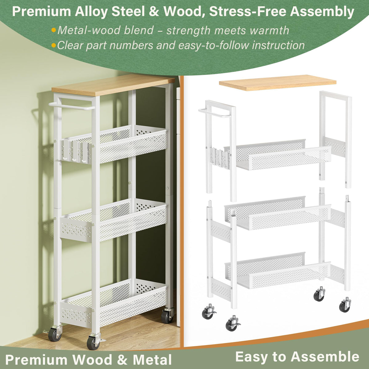 Laundry Room Organization Cart with Casters K52902