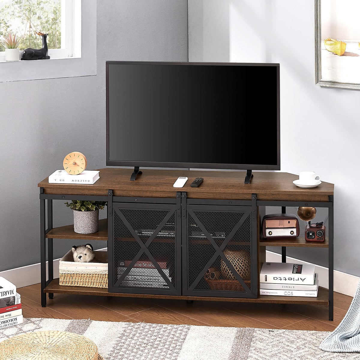 Brown Corner TV Stand with Storage J560315