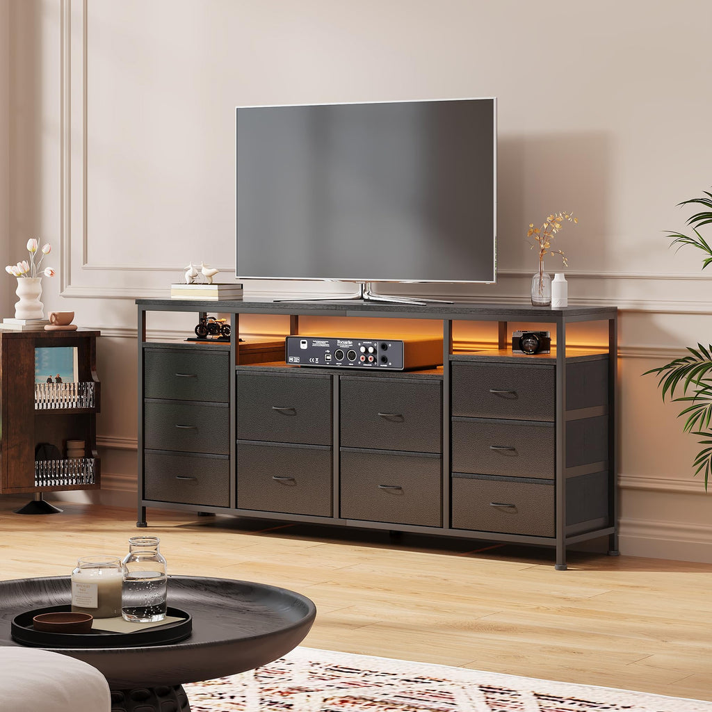 Black Fabric 10 Drawer Dresser F74462