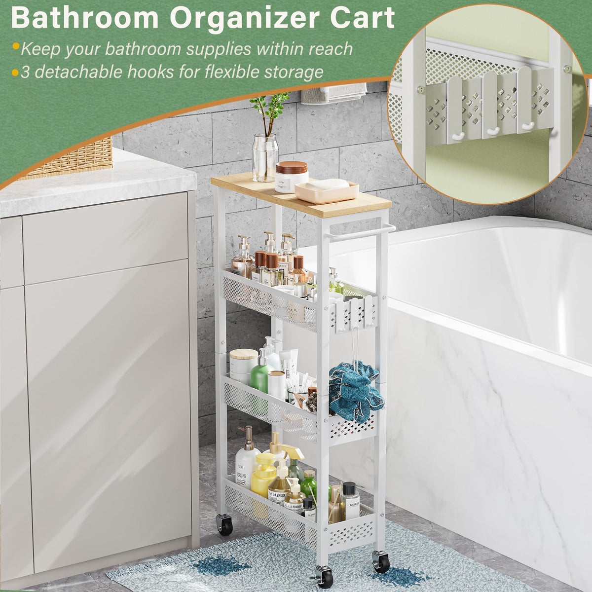 Laundry Room Organization Cart with Casters K52902