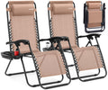 Adjustable Steel Mesh Zero Gravity Chairs Set of 2 with Cup Holder Tray D334