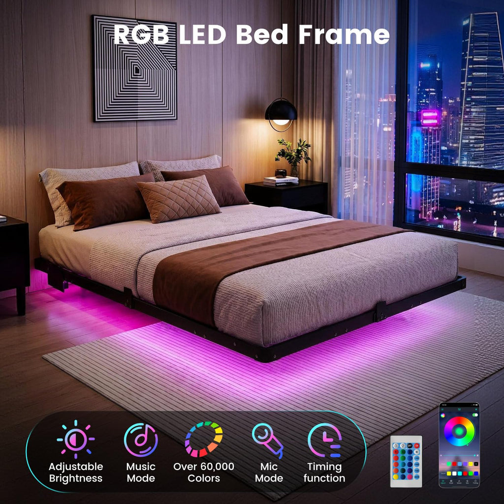 Full Floating Bed Frame with LED Lights W1675