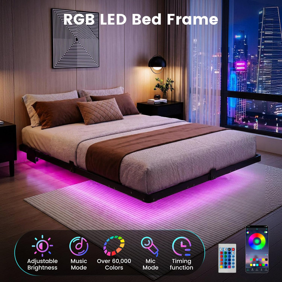 Full Floating Bed Frame with LED Lights W1675