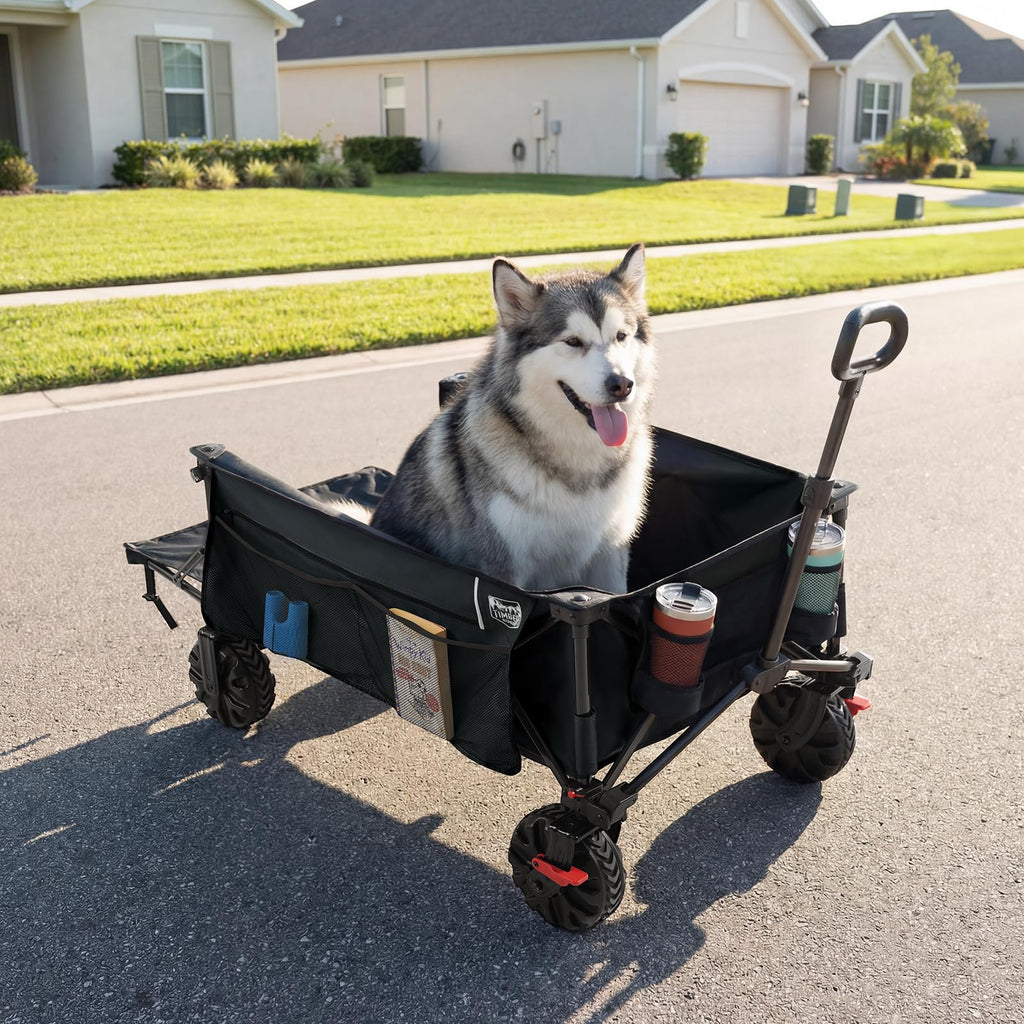 26" Extra Wide All Terrain Folding Wagon with Big Wheels, Cargo Net & Tailgate, 400lbs Heavy Duty Collapsible Cart, Black H45964