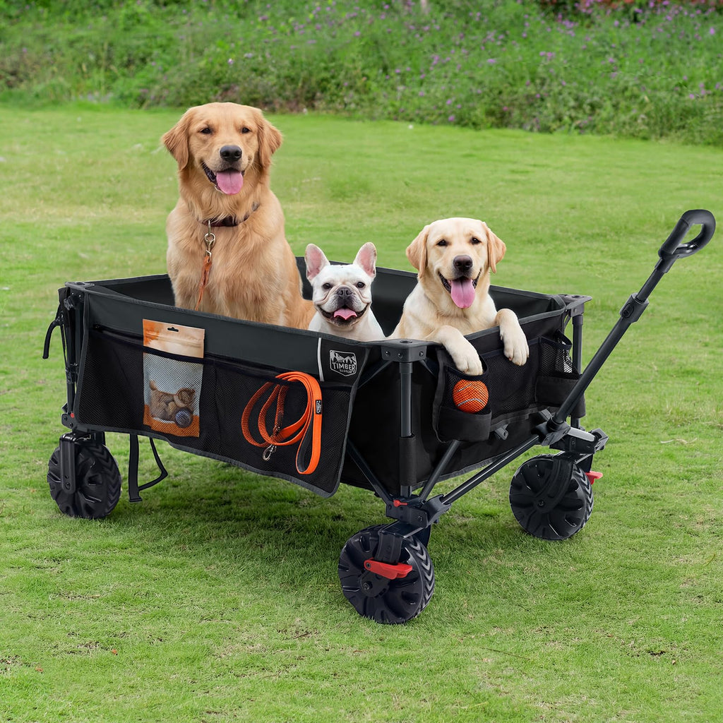 26" Extra Wide All Terrain Folding Wagon with Big Wheels, Cargo Net & Tailgate, 400lbs Heavy Duty Collapsible Cart, Black H45964