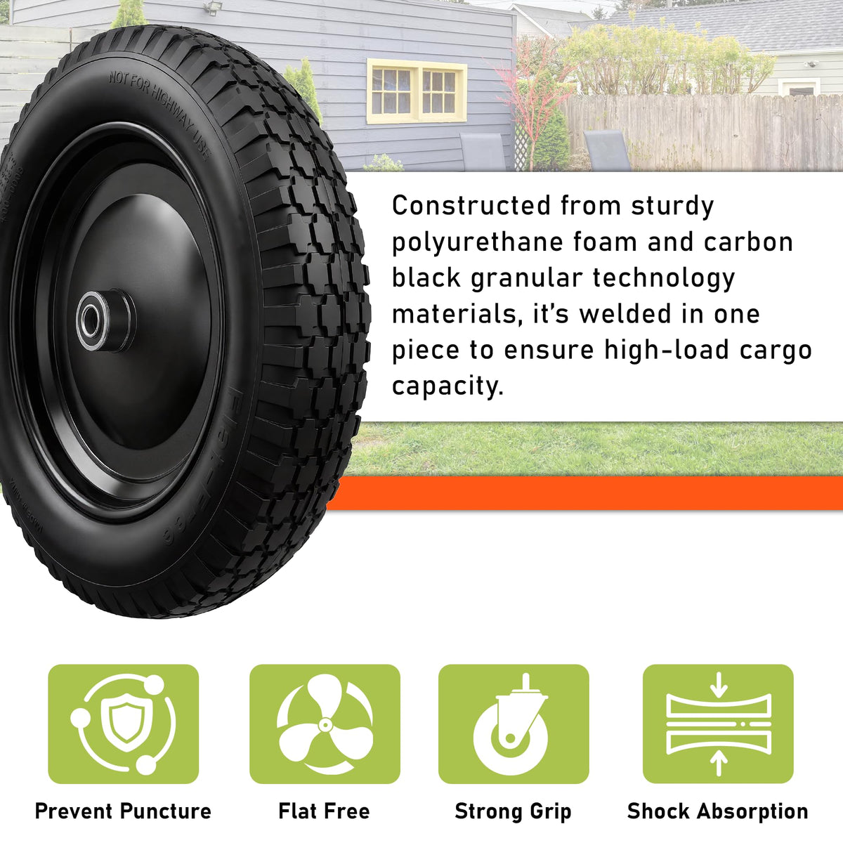 4.80/4.00-8 Flat Free Wheelbarrow Tire and Wheel C5652
