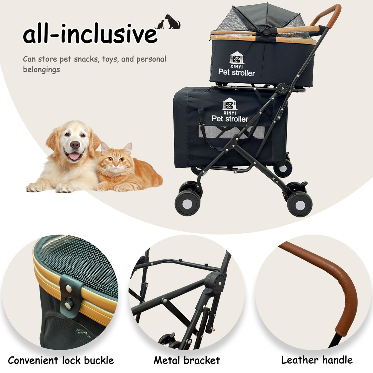 XL Extra-Large Double Pet Stroller with Weather Cover B63628