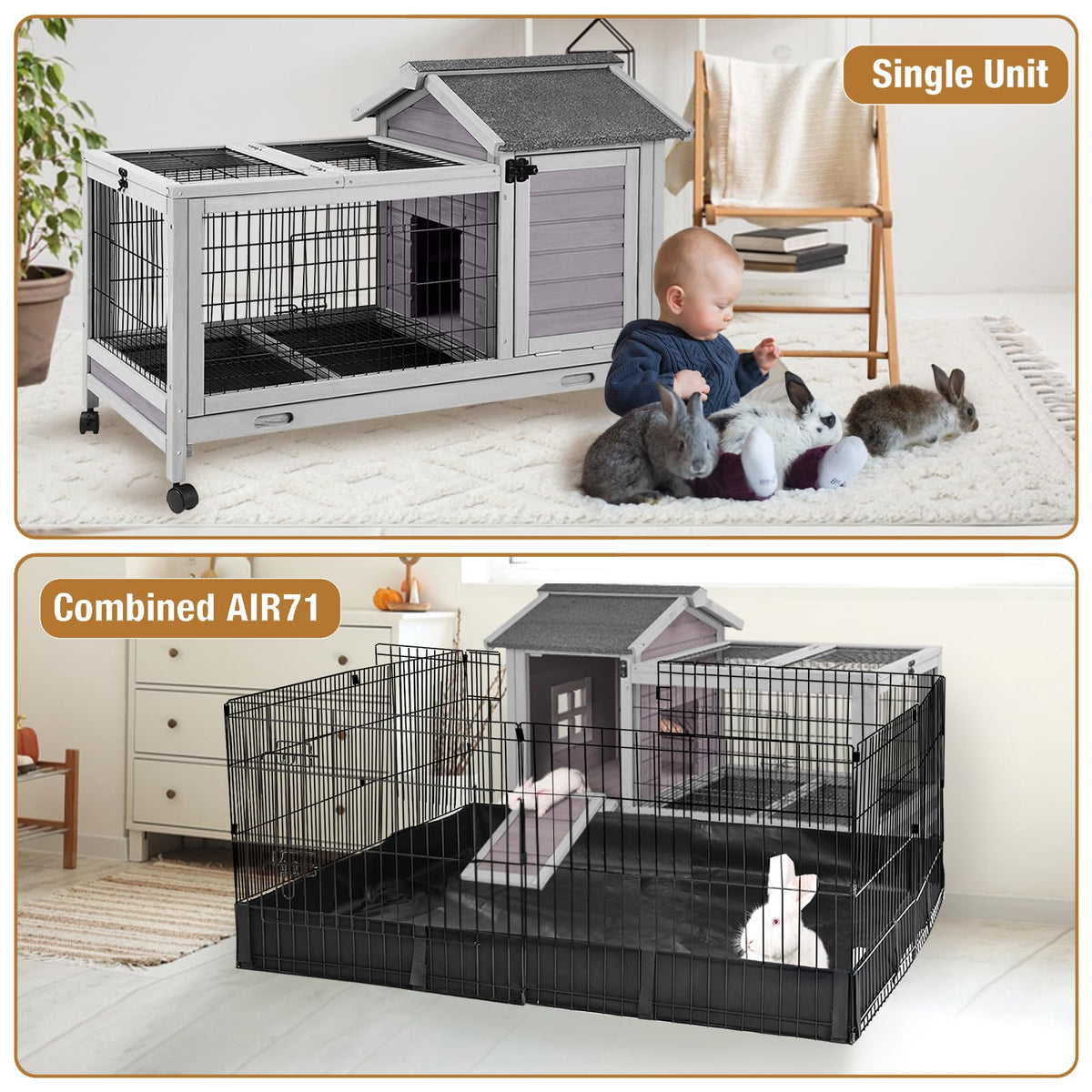 Wood Rabbit Hutch with Wire Mesh D460782