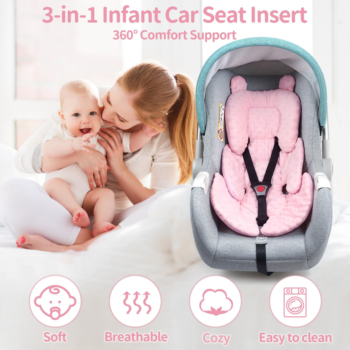 Reversible Carseat Head Body Support Newborn Pink R839026