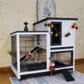 White Indoor Outdoor Rabbit Hutch with Tray V826