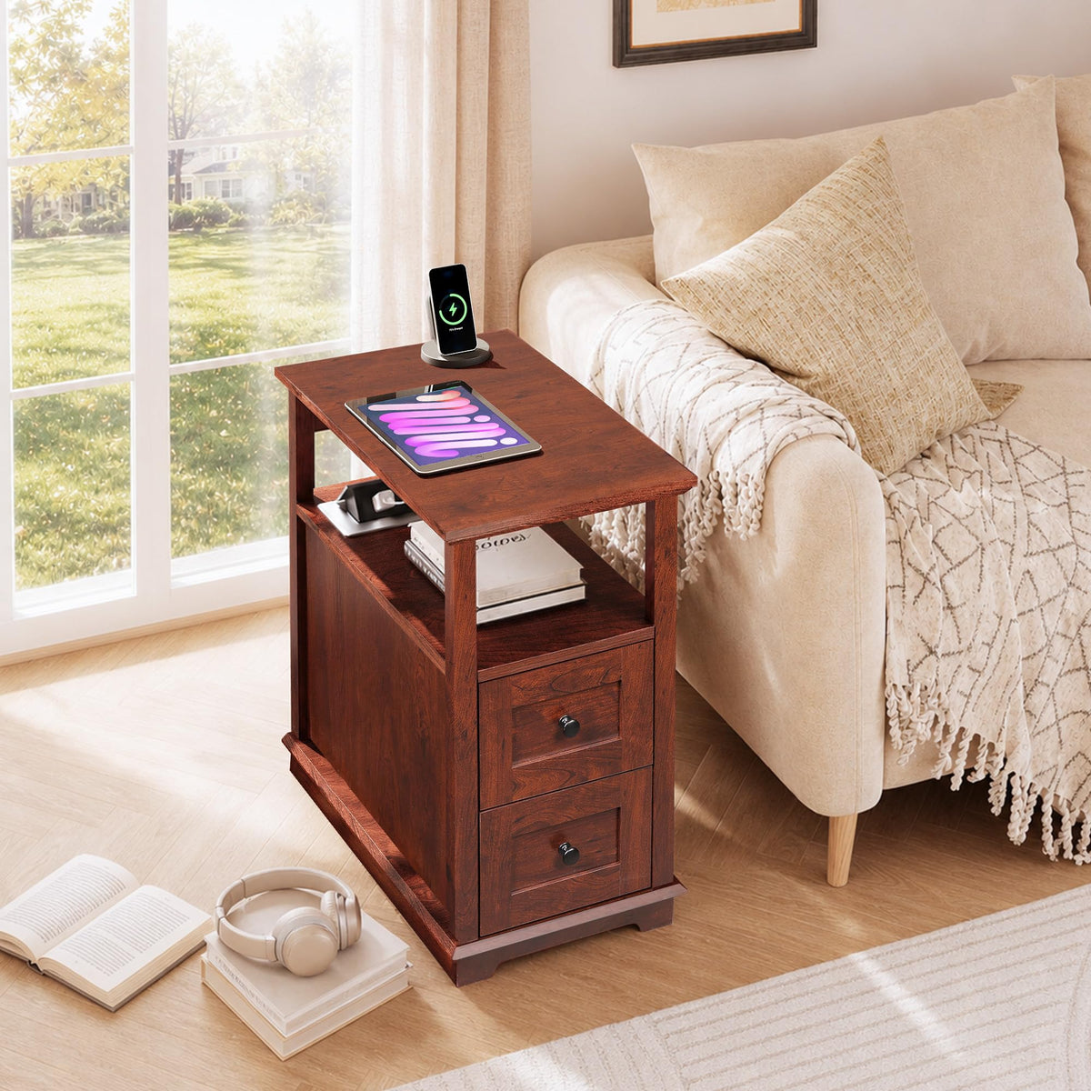End Table with Charging Station & 2 Drawers M70159