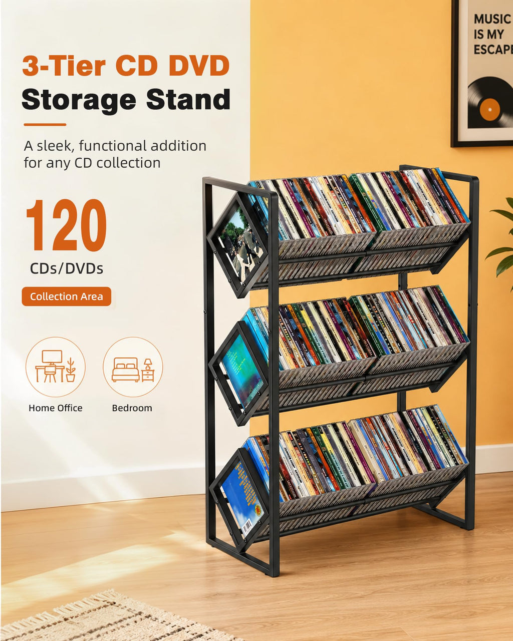 3-Tier CD Storage Metal Display Shelf with Adjustable Divider V9804