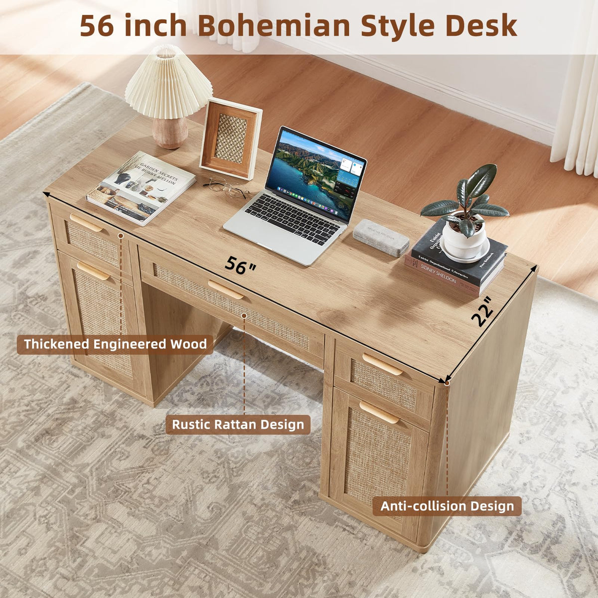 Office Desk with 5 Drawers Storage File Cabinet K348964