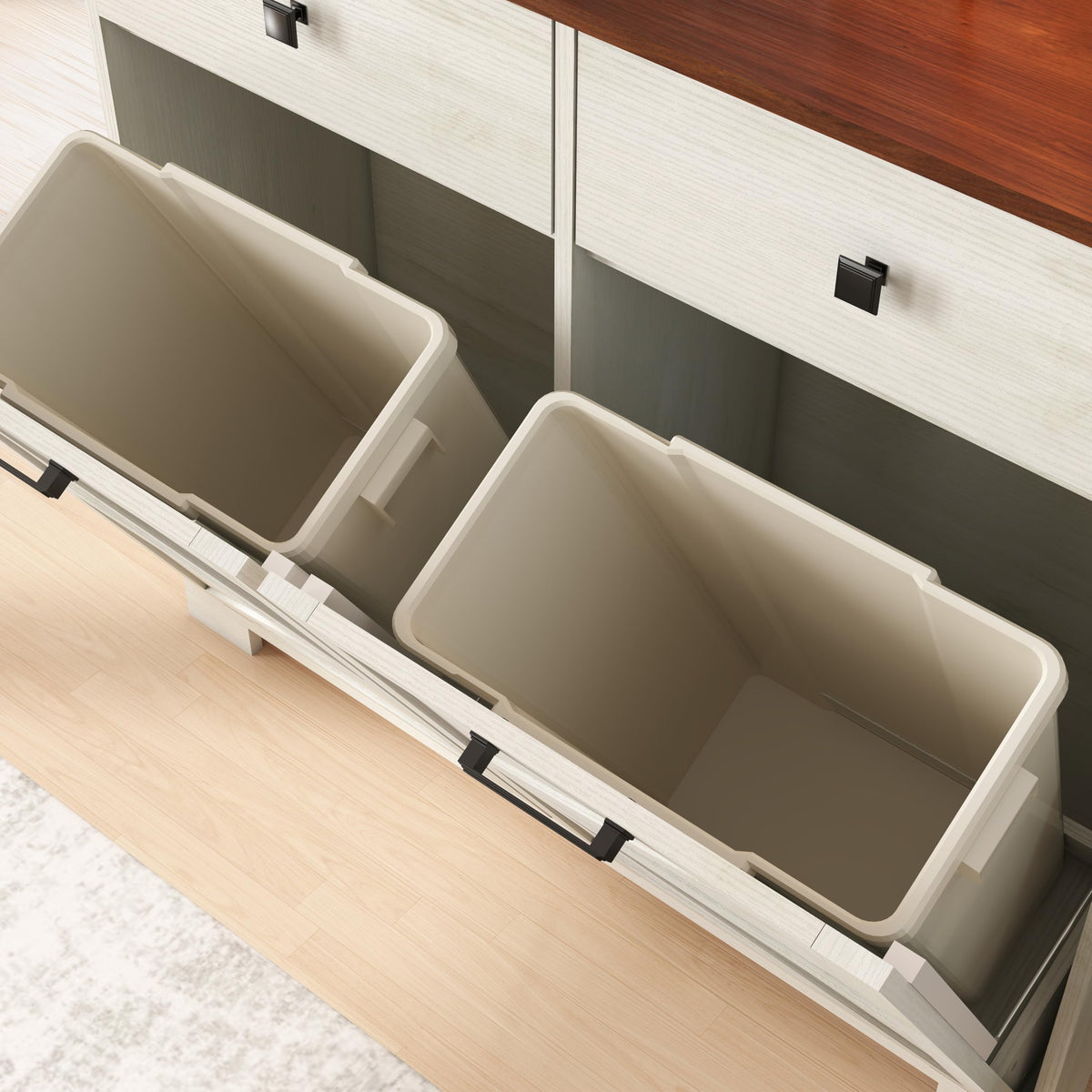 Double Tilt Out Trash Cabinet with Hideaway Drawer, Antique White D7833