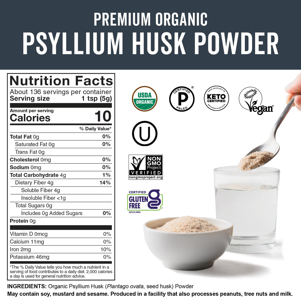 Organic Psyllium Husk Powder, 24 oz Q2859