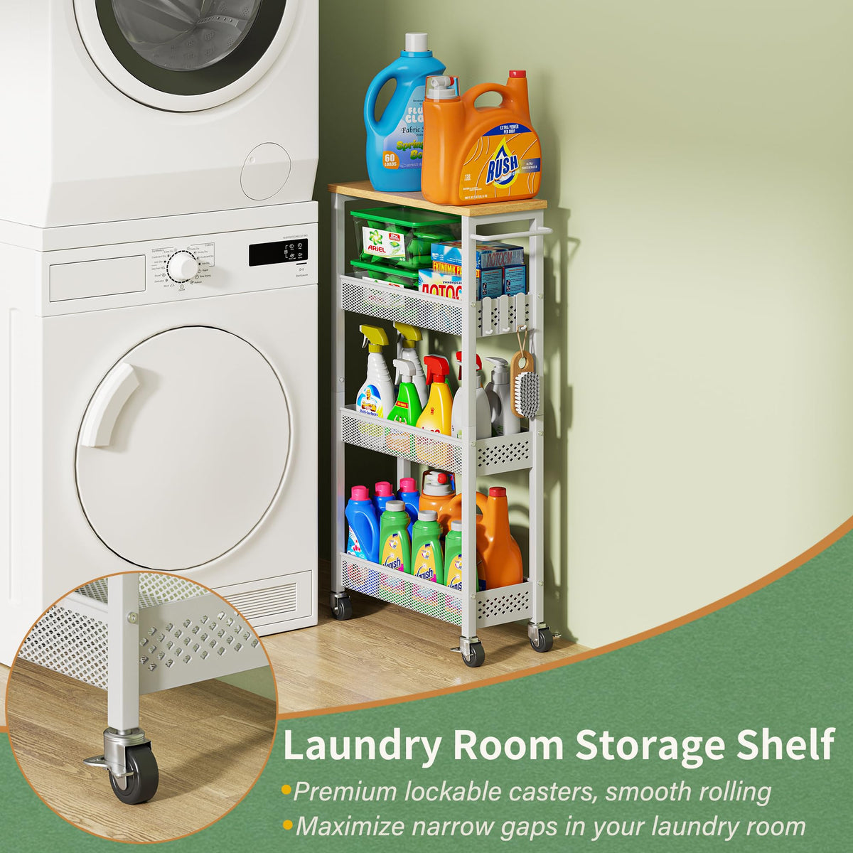 Laundry Room Organization Cart with Casters K52902
