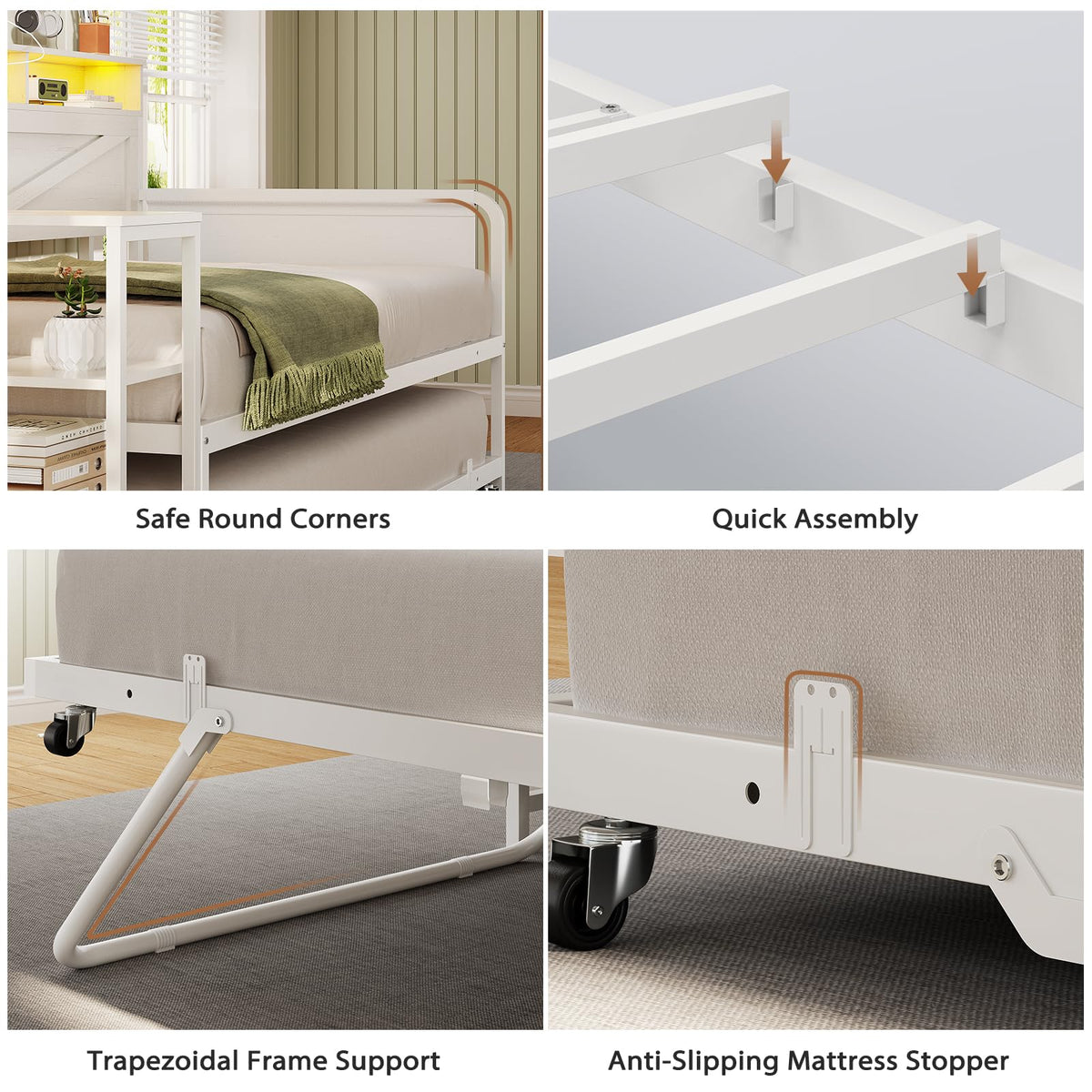 White Twin Wood Daybed with Trundle and 3 Storage Drawers M435352