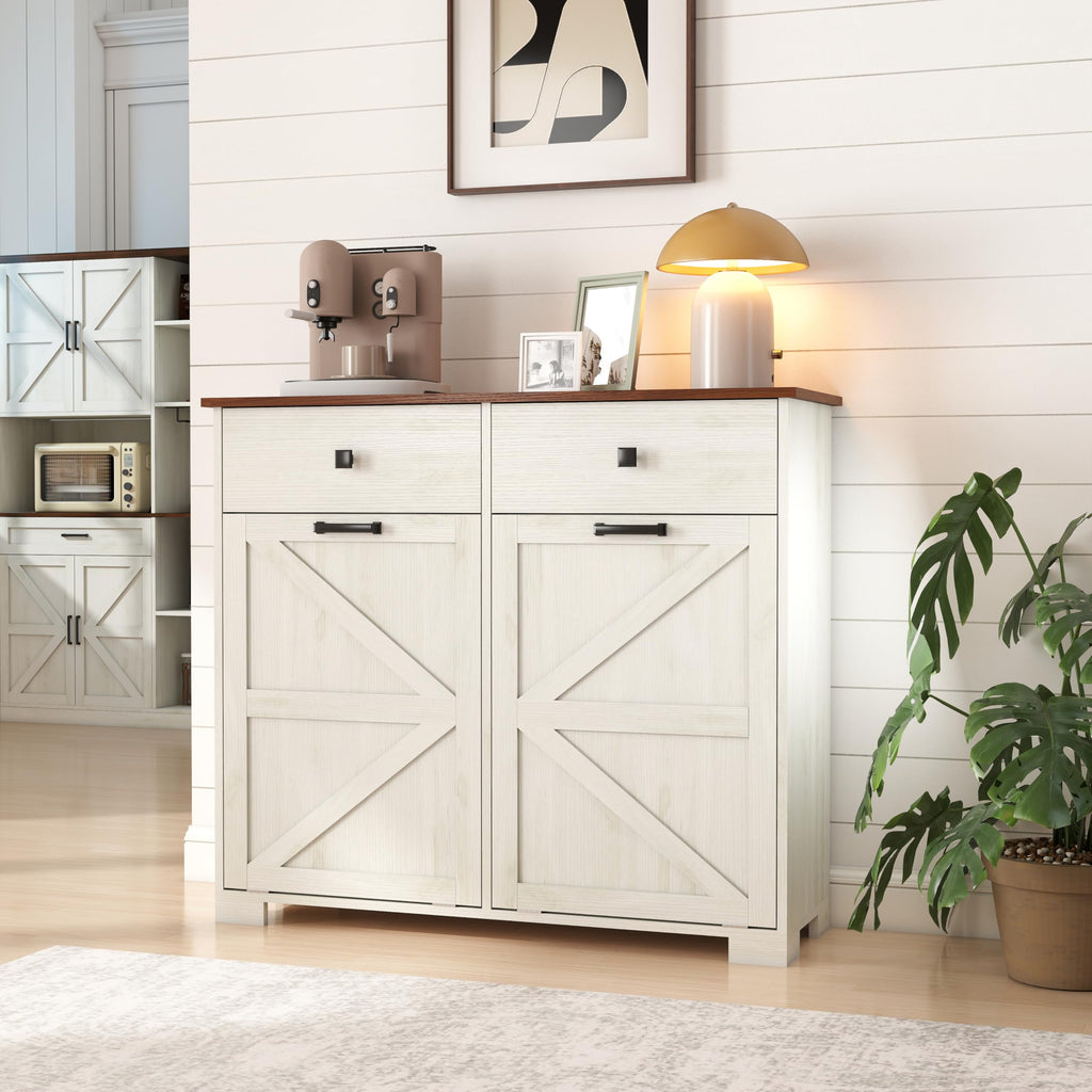 Double Tilt Out Trash Cabinet with Hideaway Drawer, Antique White D7833
