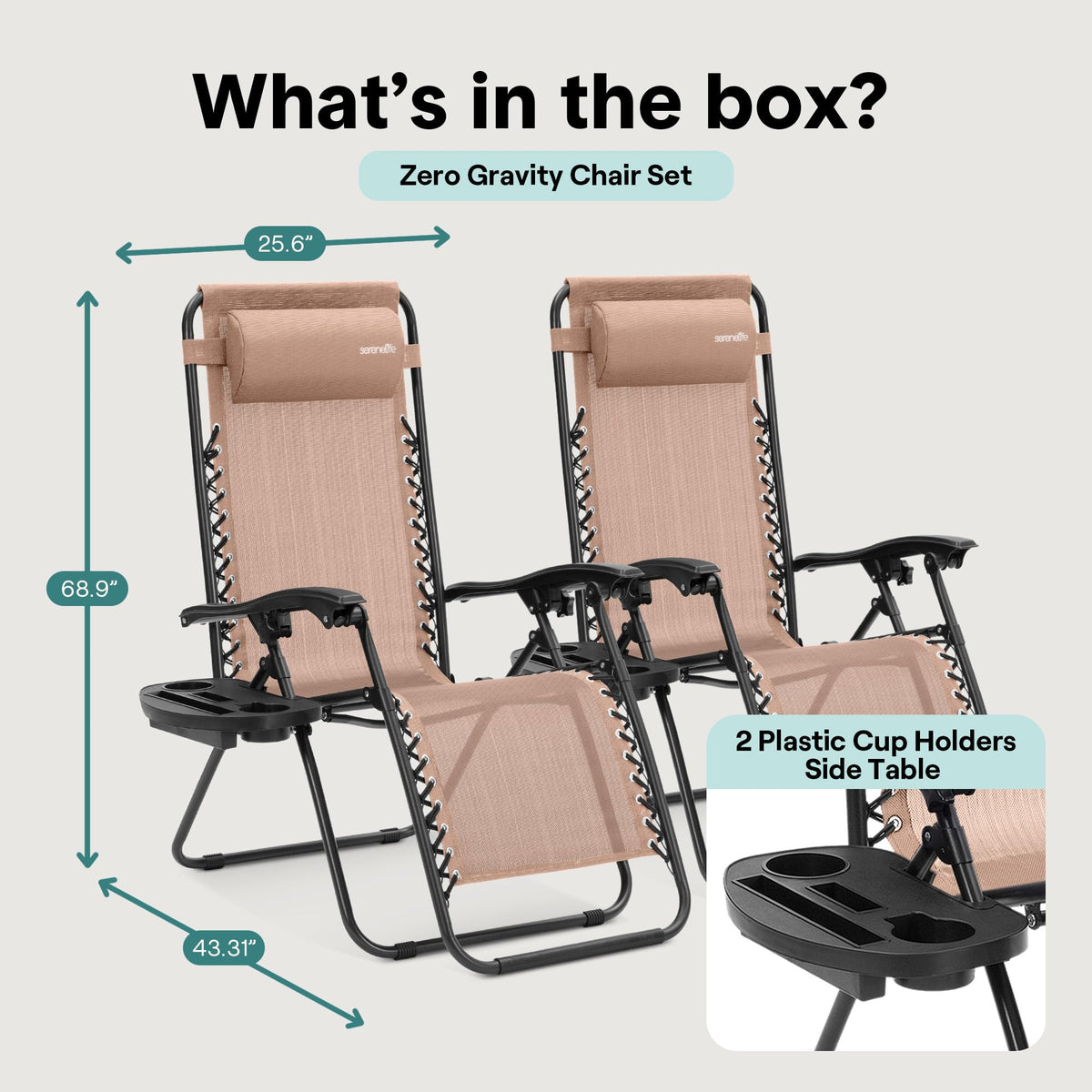 Adjustable Steel Mesh Zero Gravity Chairs Set of 2 with Cup Holder Tray D334