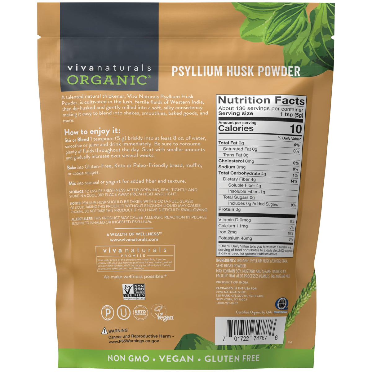 Organic Psyllium Husk Powder, 24 oz Q2859