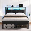 Full Size Bed Frame with LED Lights & Charging Station R6828