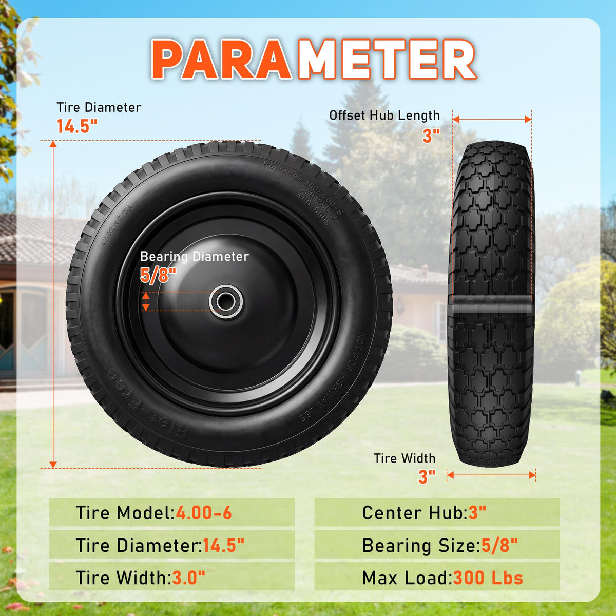4.80/4.00-8 Flat Free Wheelbarrow Tire and Wheel C5652