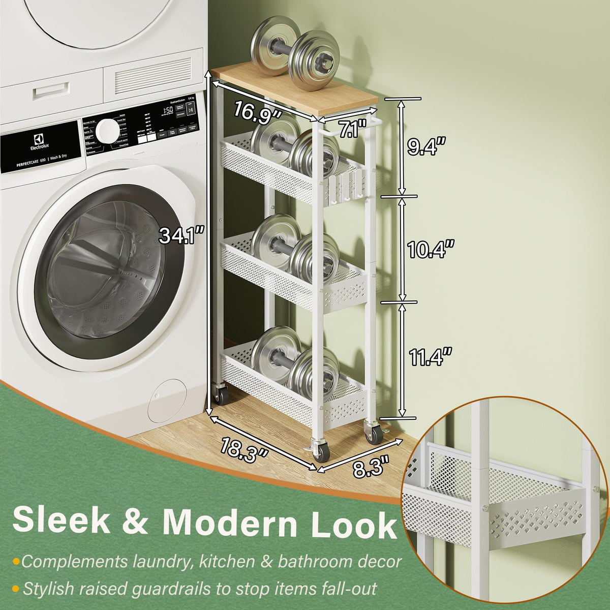 Laundry Room Organization Cart with Casters K52902