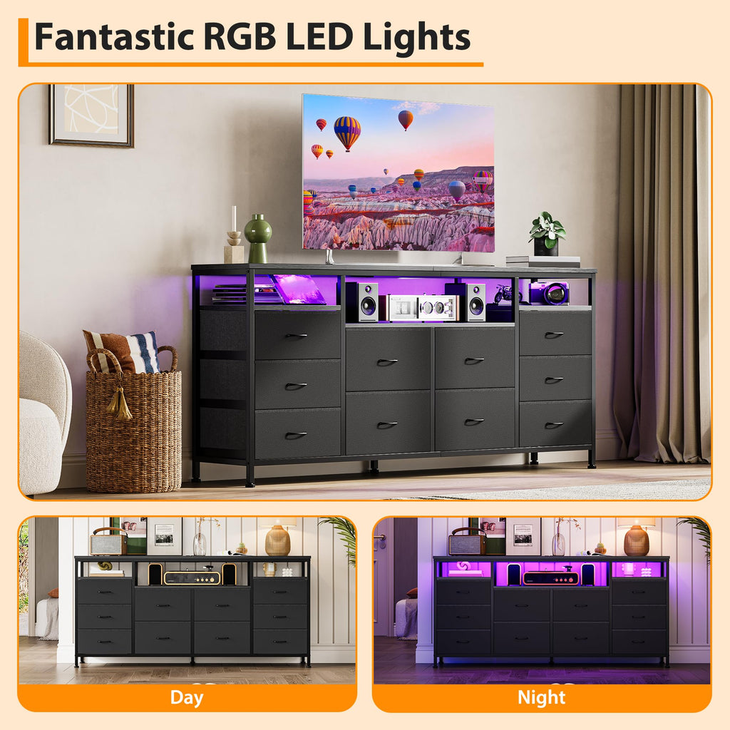 Black Fabric 10 Drawer Dresser F74462