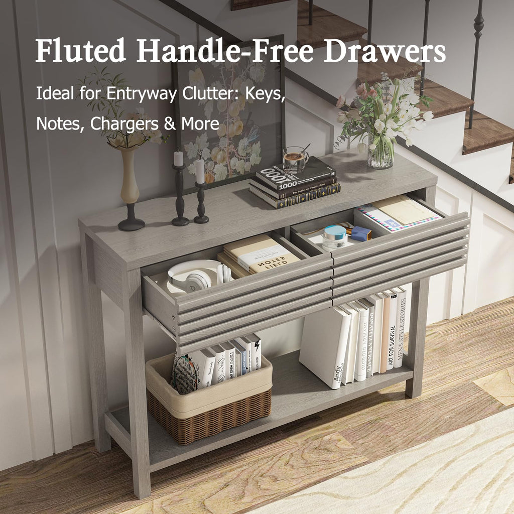 Oak Gray Fluted Console Table with Drawers L167