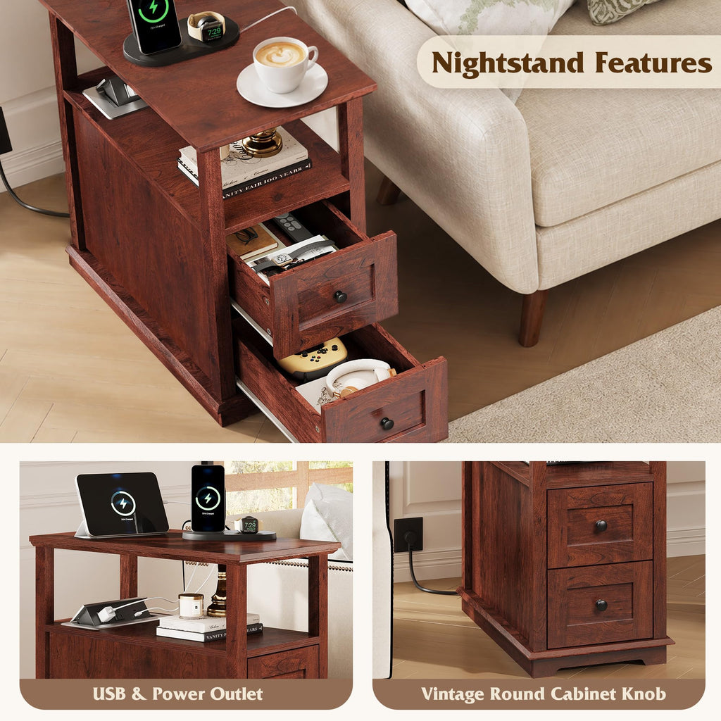 End Table with Charging Station & 2 Drawers M70159