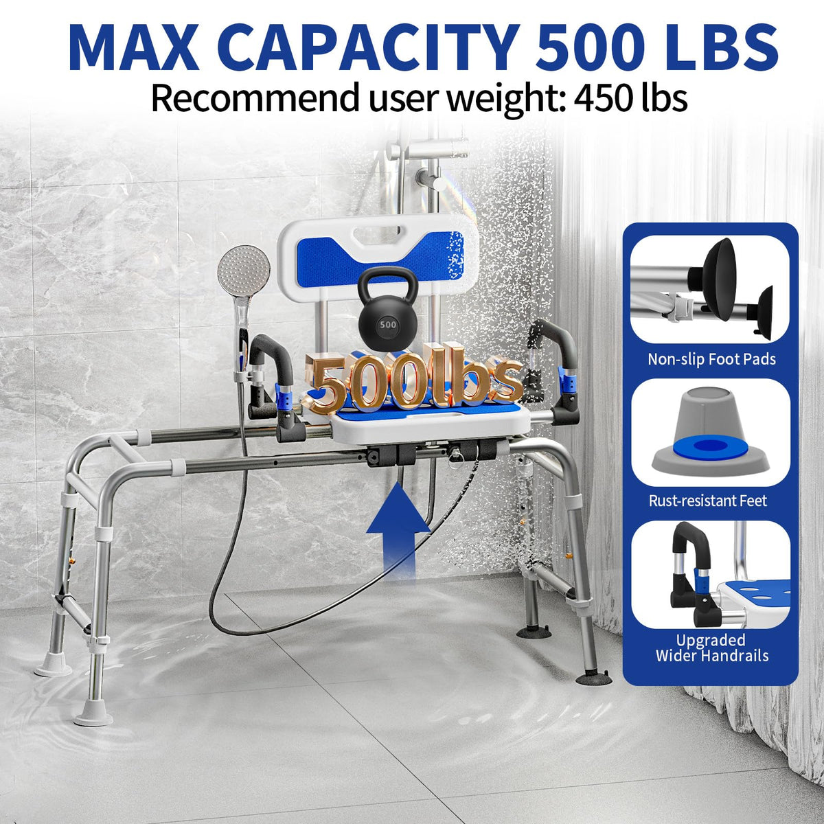 Sliding Shower Chair with Arms and Back I541