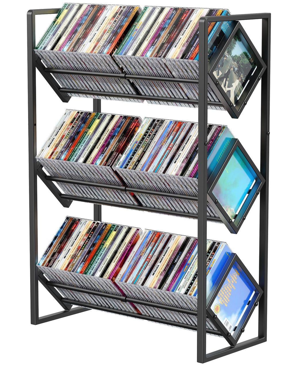 3-Tier CD Storage Metal Display Shelf with Adjustable Divider V9804
