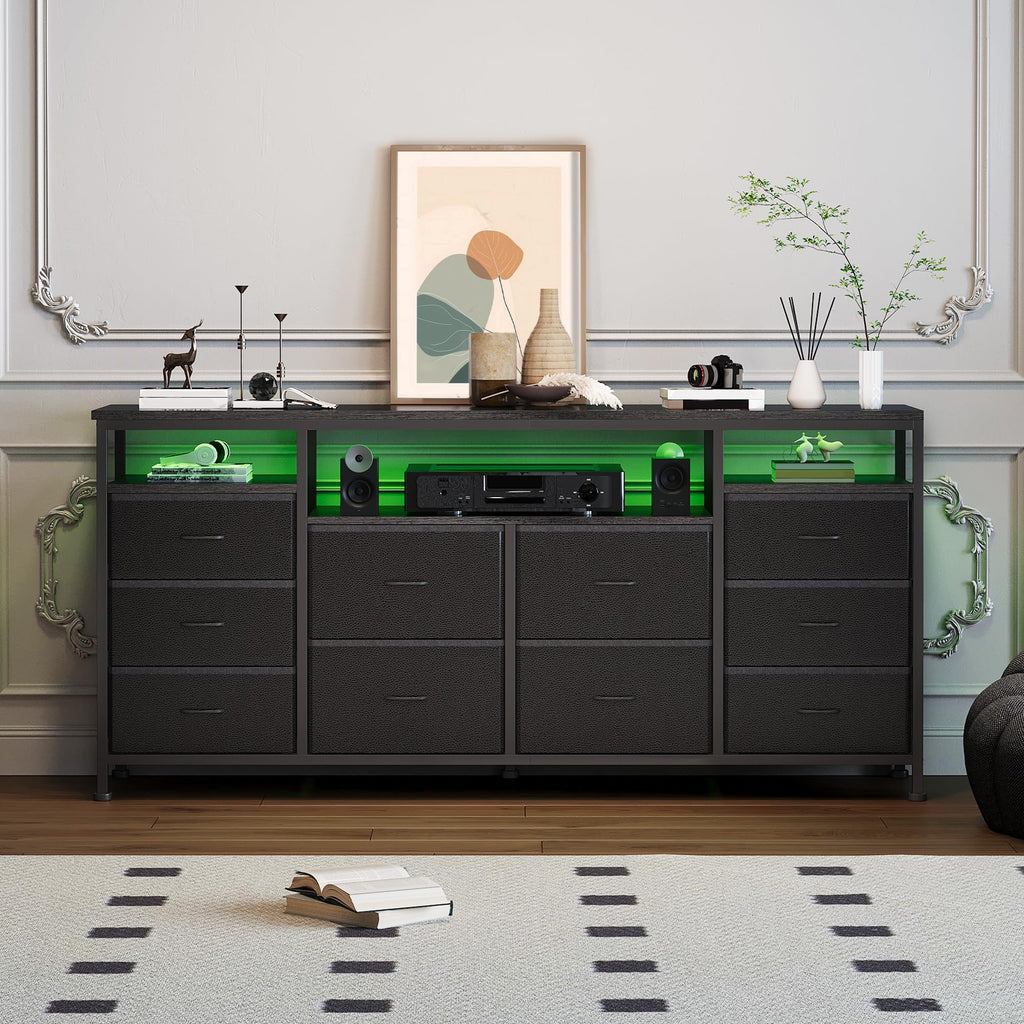 Black Fabric 10 Drawer Dresser F74462