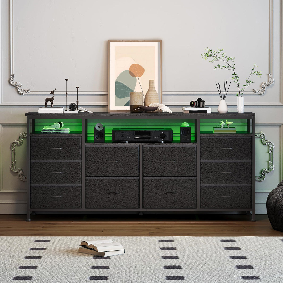 Black Fabric 10 Drawer Dresser F74462