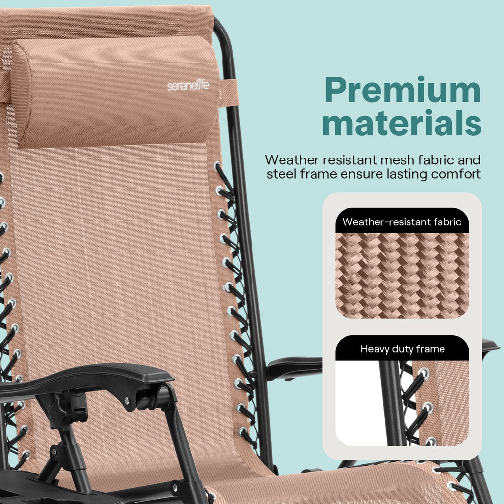 Adjustable Steel Mesh Zero Gravity Chairs Set of 2 with Cup Holder Tray D334