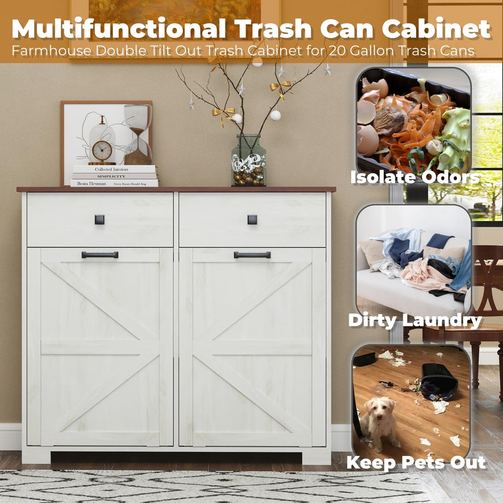 Double Tilt Out Trash Cabinet with Hideaway Drawer, Antique White D7833